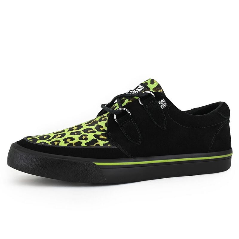 T.U.K. - Gothic Sneaker - Creeper Sneaker Neon Green Leopard - EU36 bis EU46 - Größe EU36 - schwarz/grün